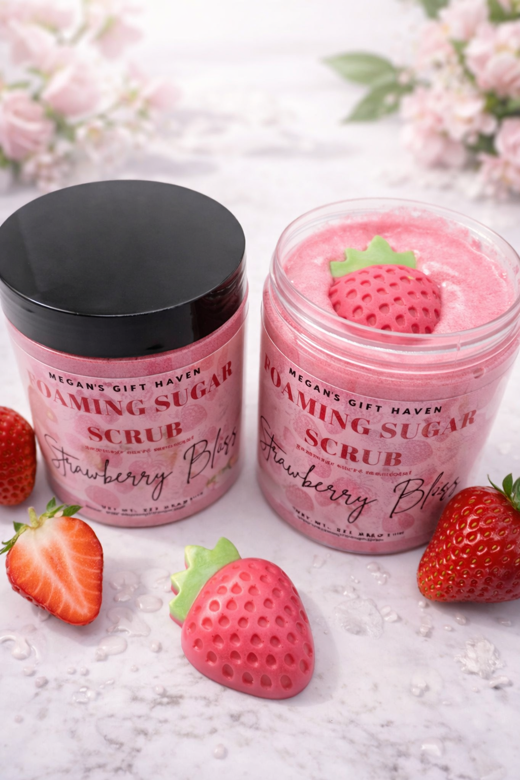 Strawberry Bliss scented foaming sugar scrub