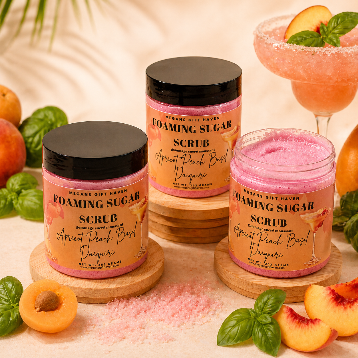 Apricot peach basic daiquiri scented foaming sugar scrub