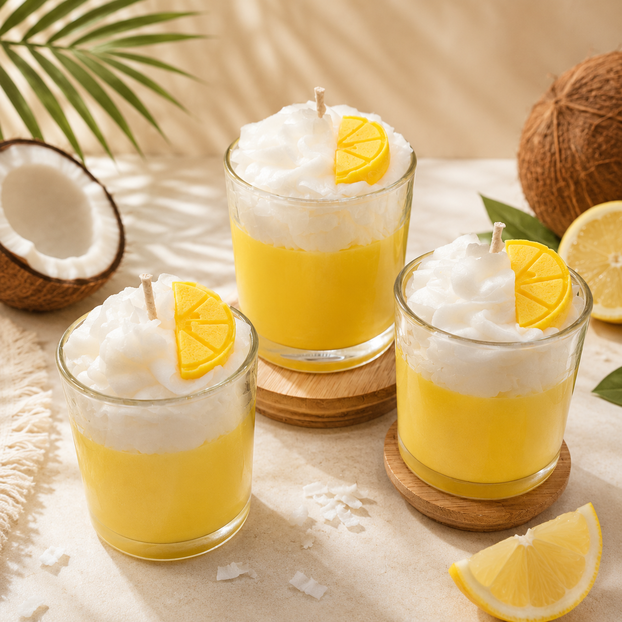 Lemon coconut scented soy wax candle