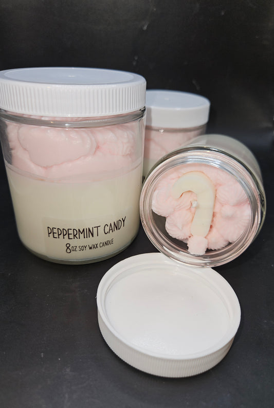 Peppermint Candy scented frosted soy wax candle