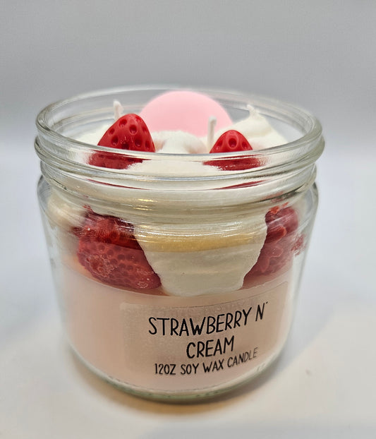 Strawberry N' Cream scented soy wax candle