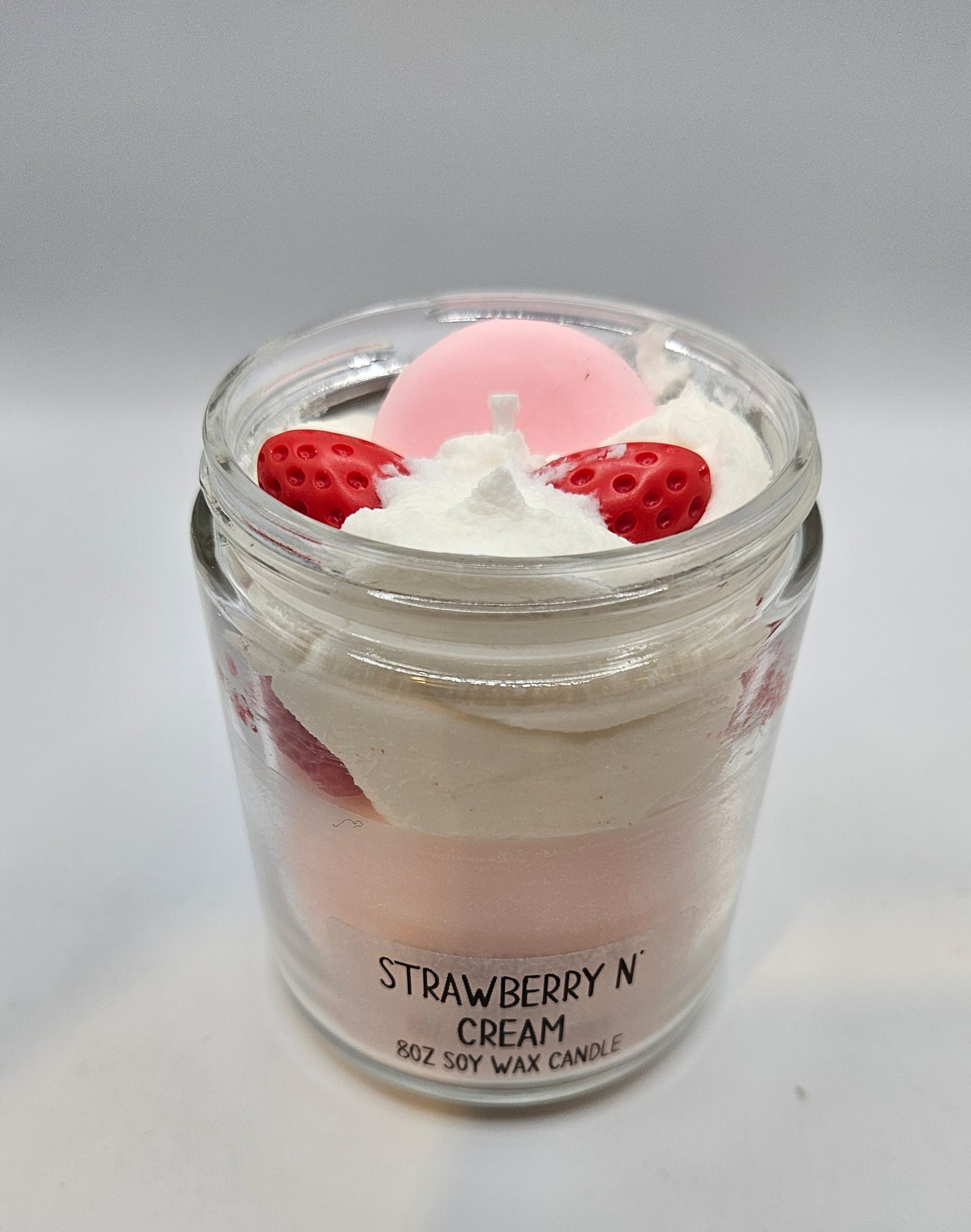 Strawberry N' Cream scented soy wax candle