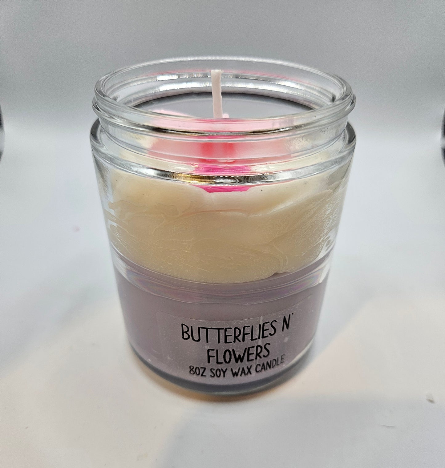 Butterflies and flowers scented 8oz soy wax candle