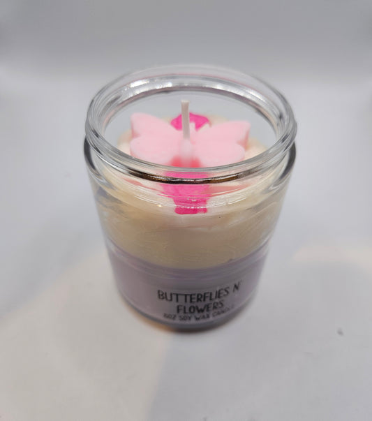 Butterflies and flowers scented 8oz soy wax candle