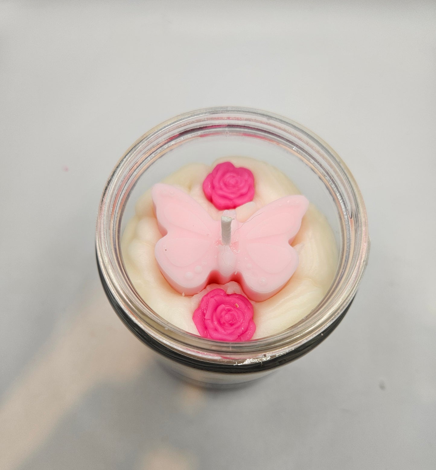 Butterflies and flowers scented 8oz soy wax candle