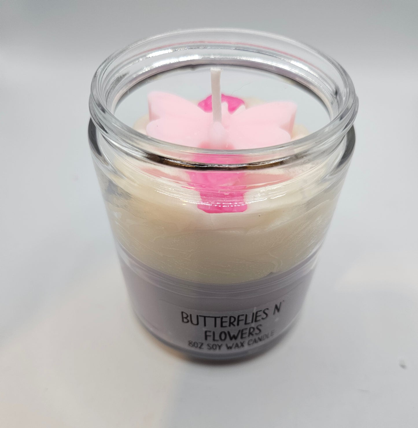 Butterflies and flowers scented 8oz soy wax candle