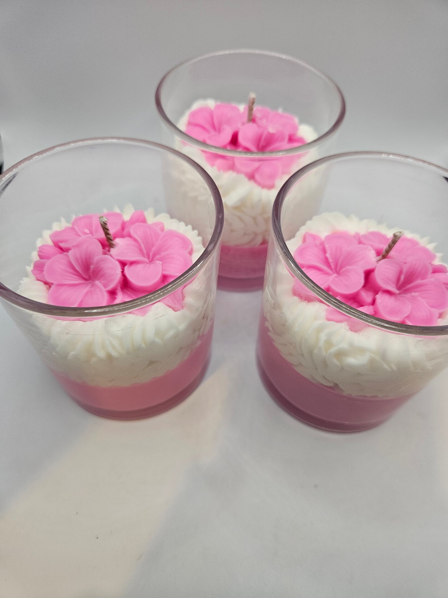 Pink Flower soy wax candle 10oz with bamboo lid