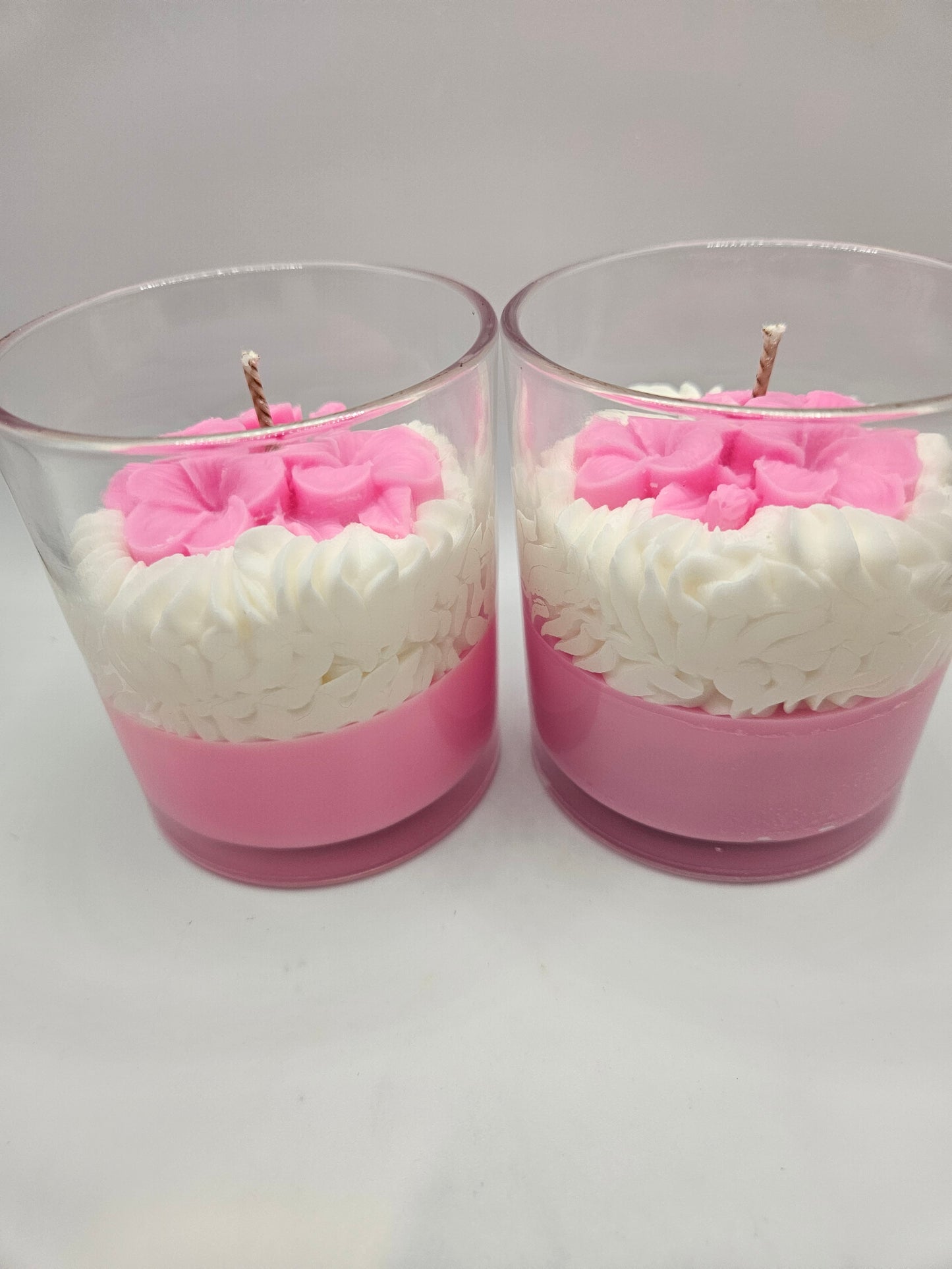 Pink Flower soy wax candle 10oz with bamboo lid