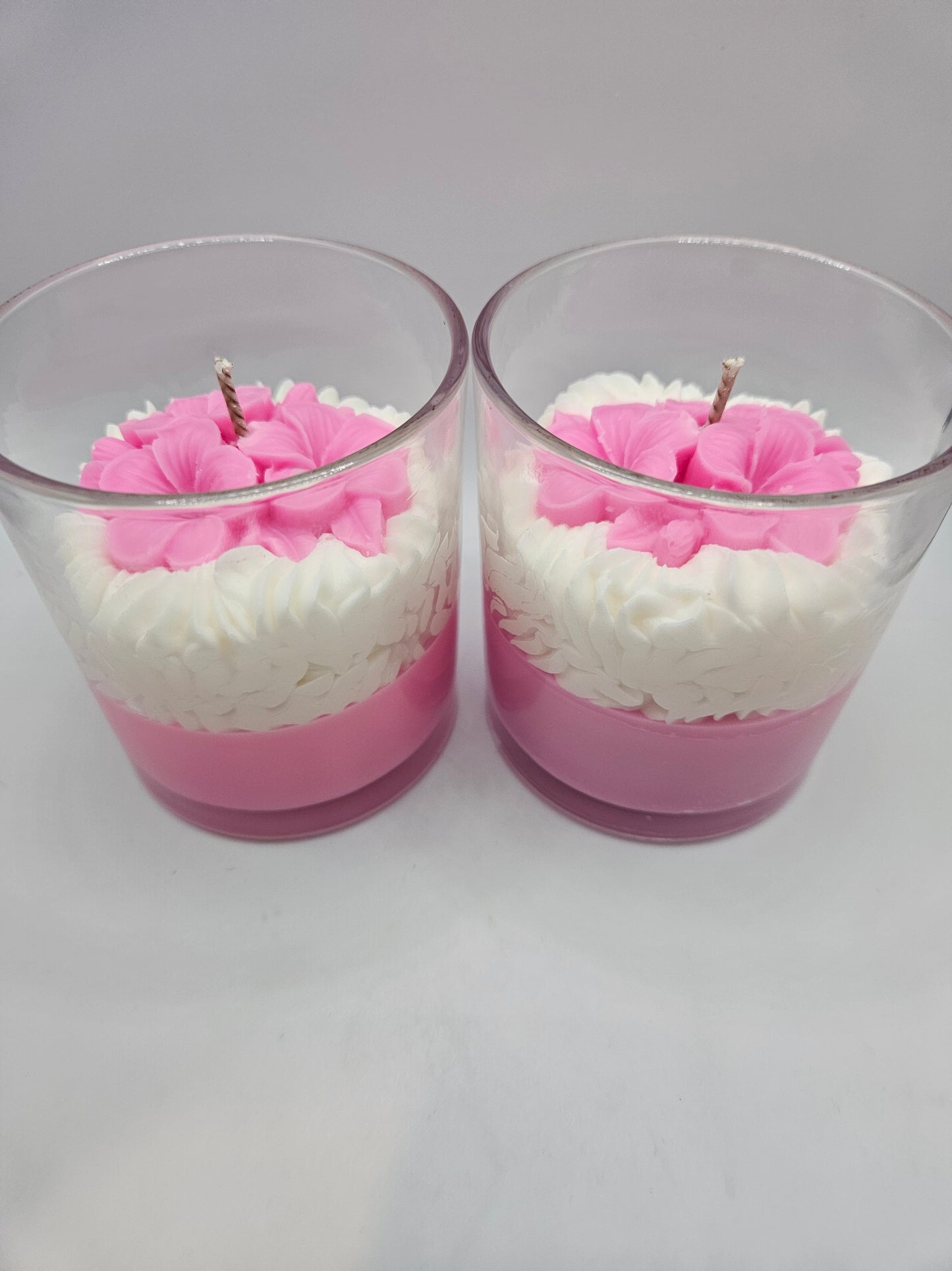 Pink Flower soy wax candle 10oz with bamboo lid
