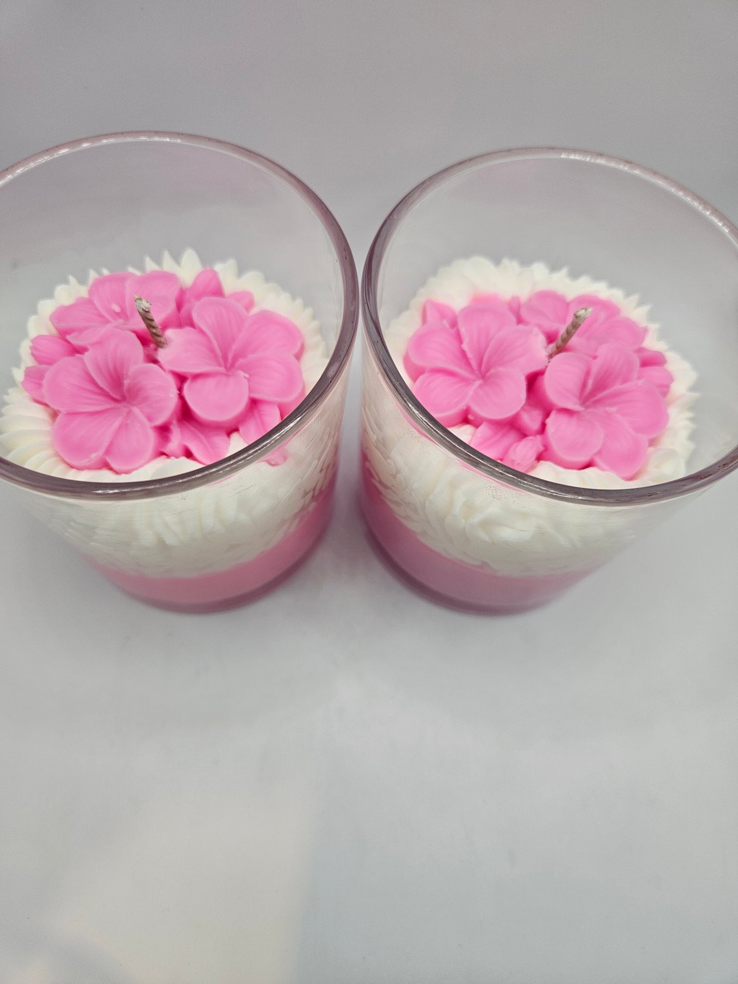 Pink Flower soy wax candle 10oz with bamboo lid