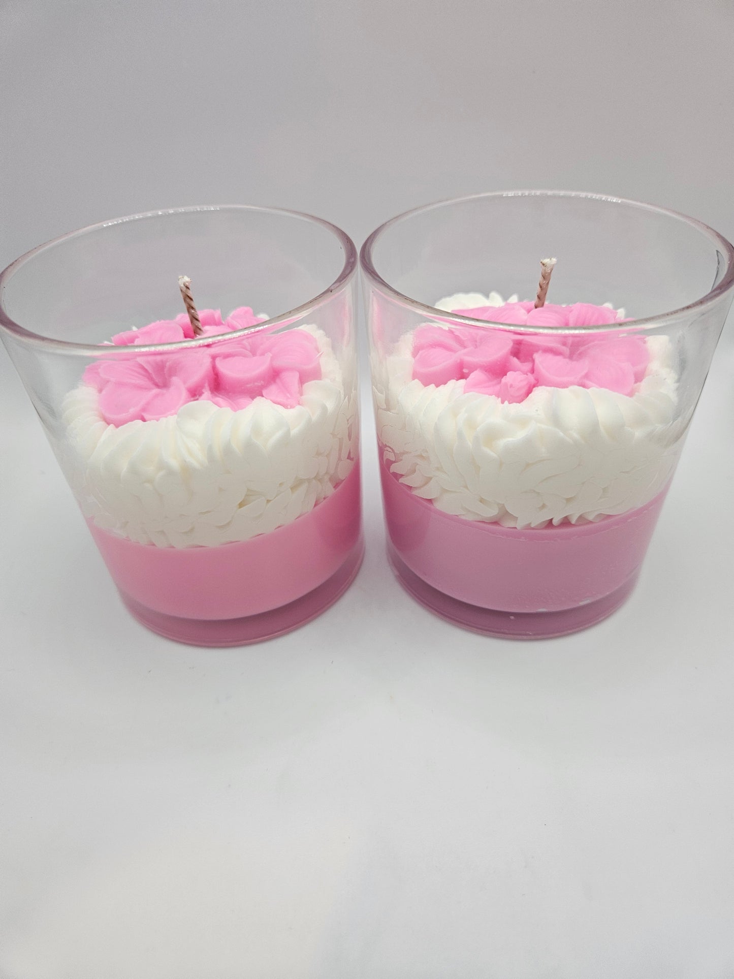 Pink Flower soy wax candle 10oz with bamboo lid