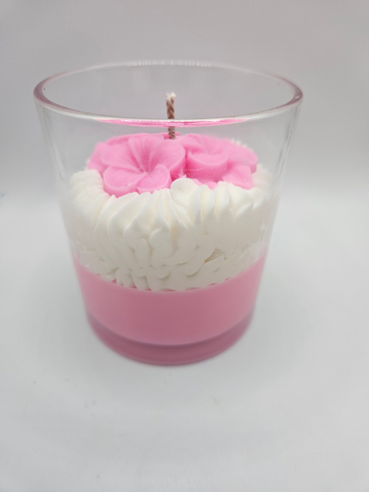 Pink Flower soy wax candle 10oz with bamboo lid