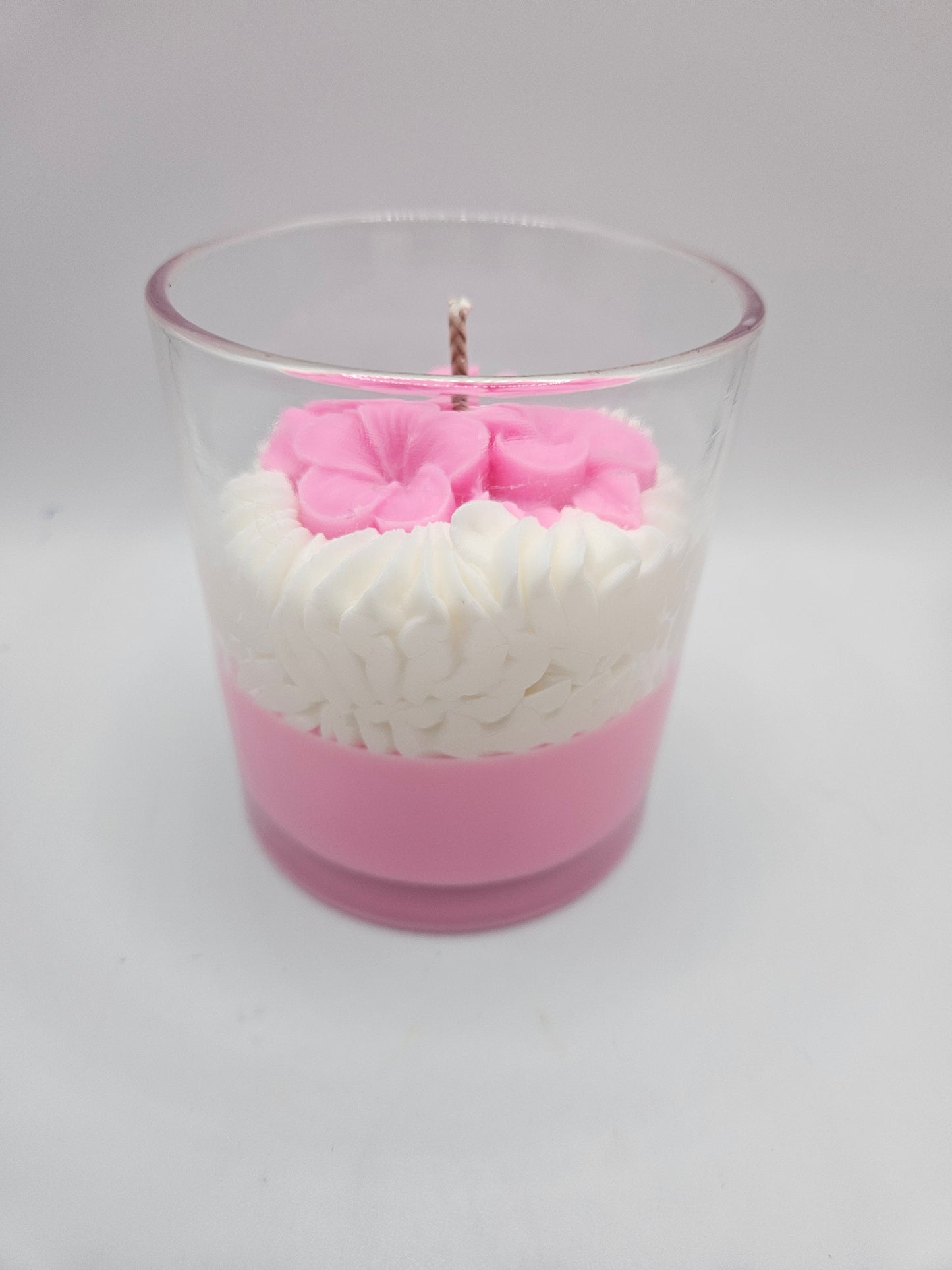 Pink Flower soy wax candle 10oz with bamboo lid