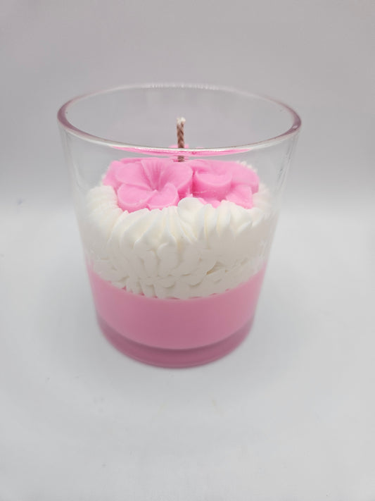 Pink Flower soy wax candle 10oz with bamboo lid