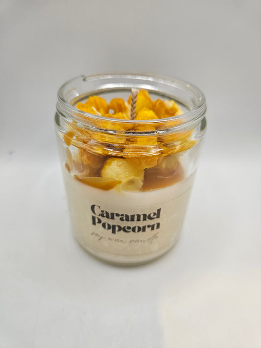 Caramel popcorn scented soy wax candle