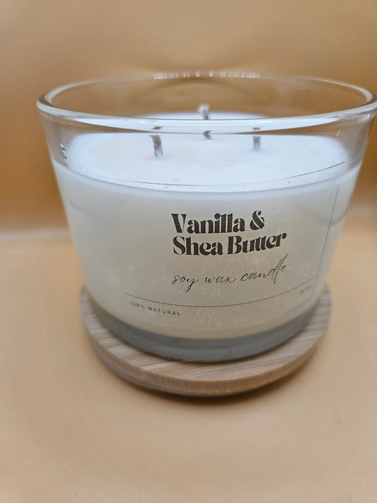 Vanilla and Shae Butter Scented 16oz Soy wax Candle