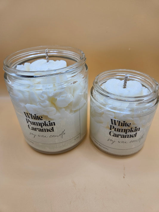 White pumpkin caramel scented soy wax candle