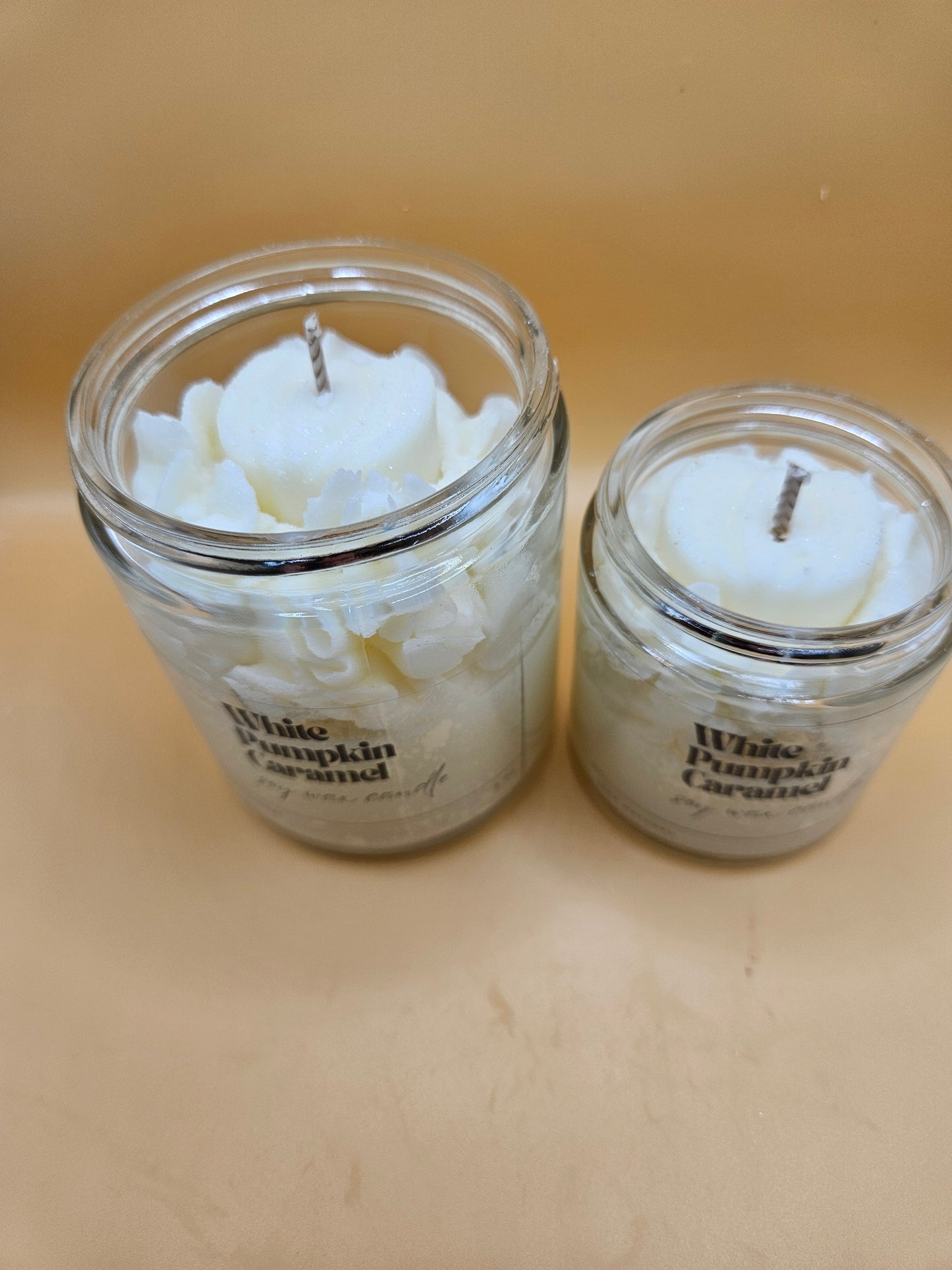 White pumpkin caramel scented soy wax candle