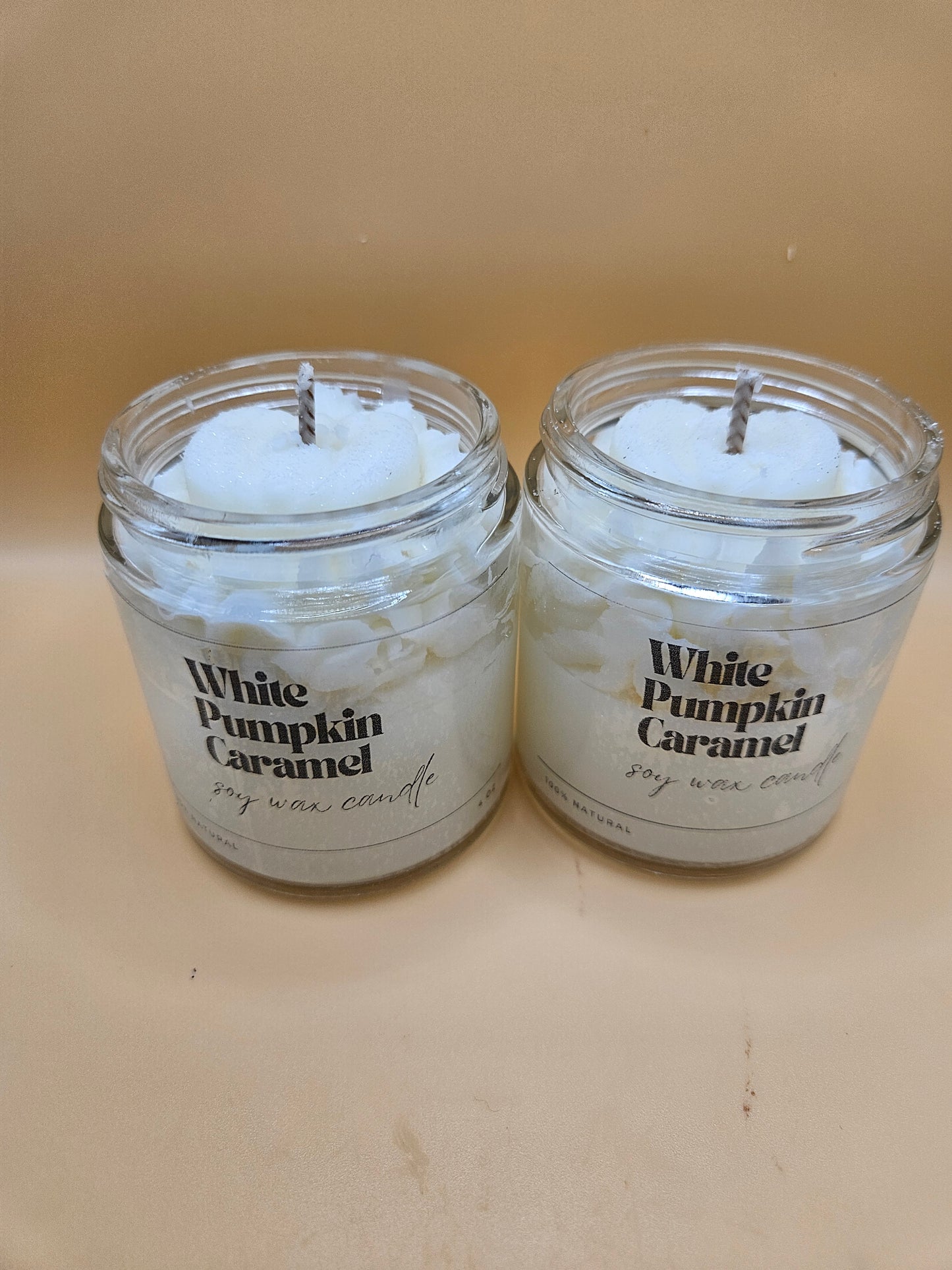 White pumpkin caramel scented soy wax candle