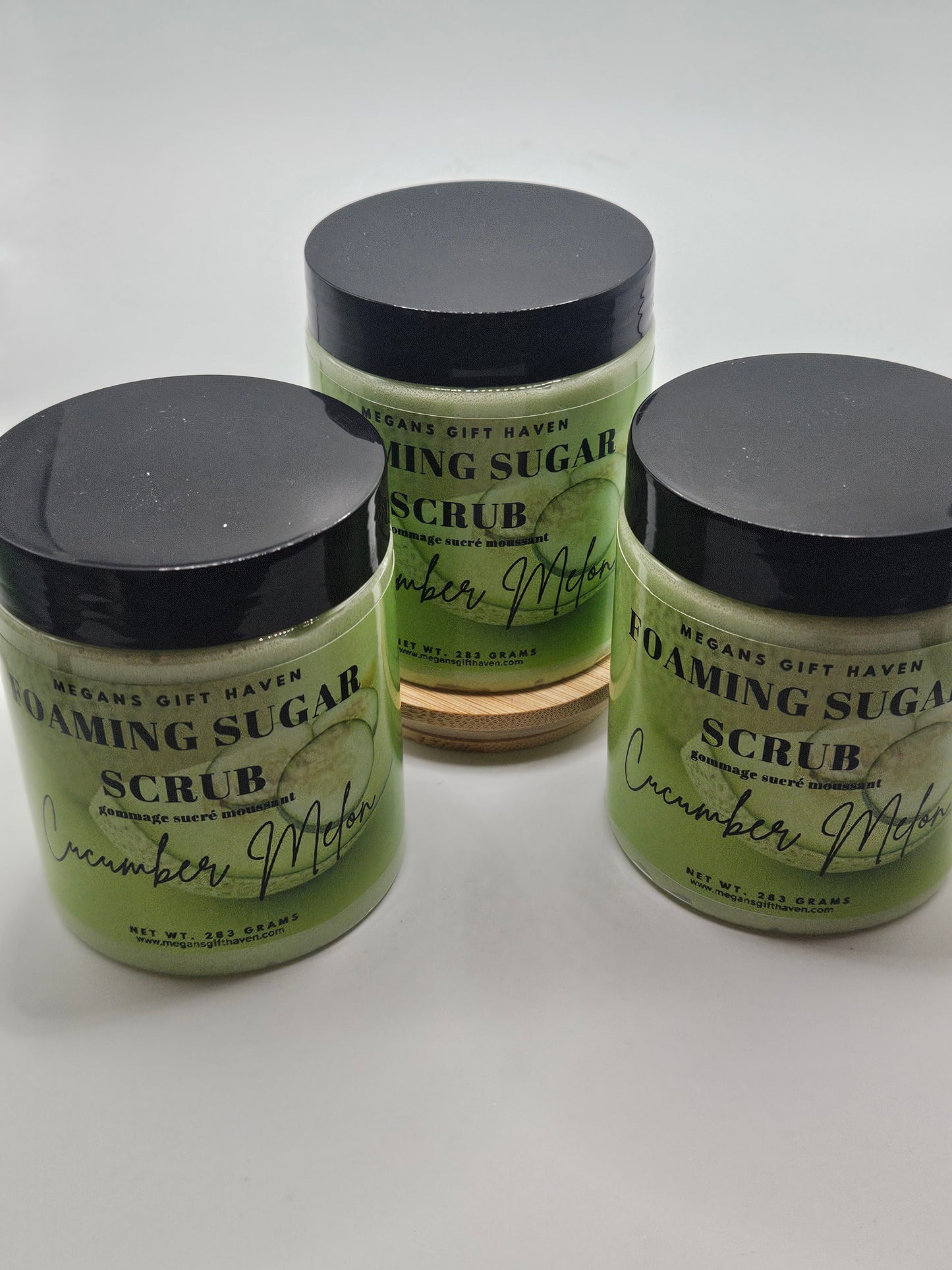 Cucumber melon scented foaming sugar scrub