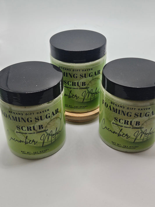 Cucumber melon scented foaming sugar scrub