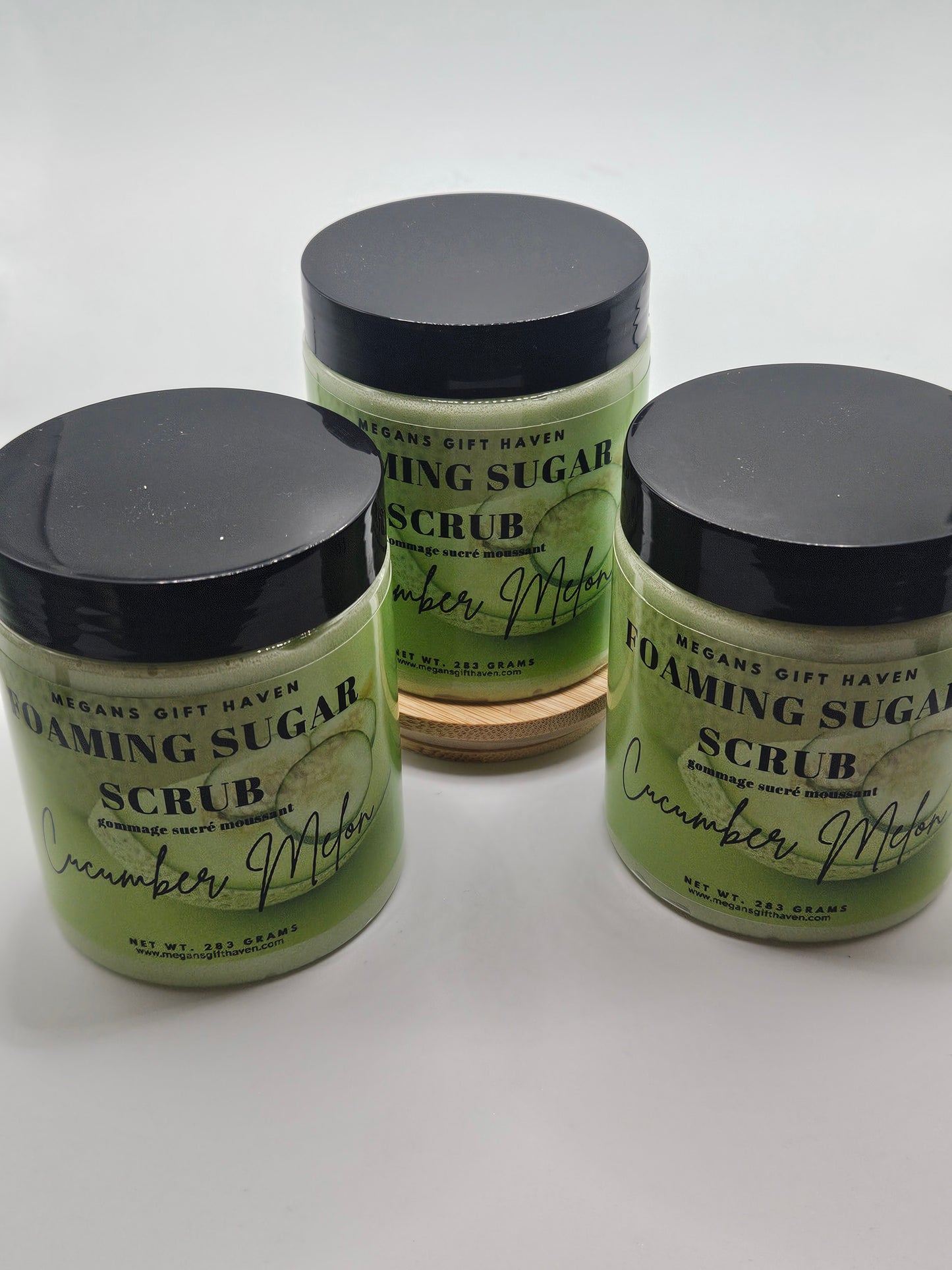 Cucumber melon scented foaming sugar scrub