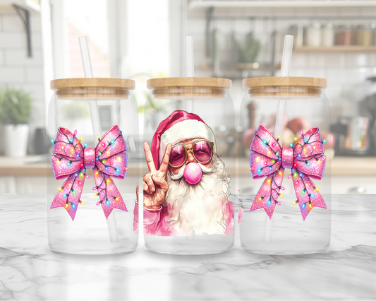 Santa Claus and Pink Bows Libby Glass