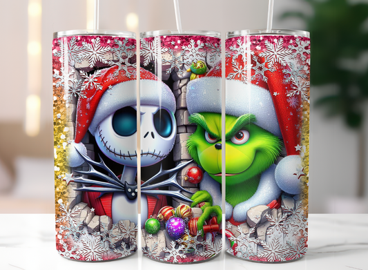 Jack Skeleton and Grinch Christmas Tumbler