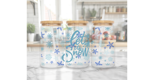 Let it Snow Libby Glass With Bamboo Lid and Straw