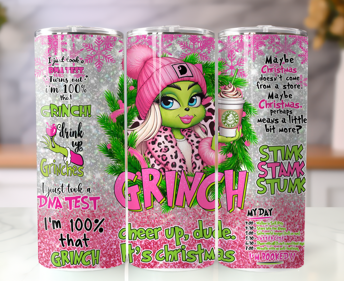 Female Pink Grinch Tumbler