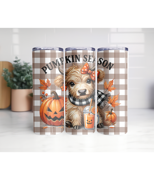 Pumpkin Season Highland Cow 20oz skinny tumbler