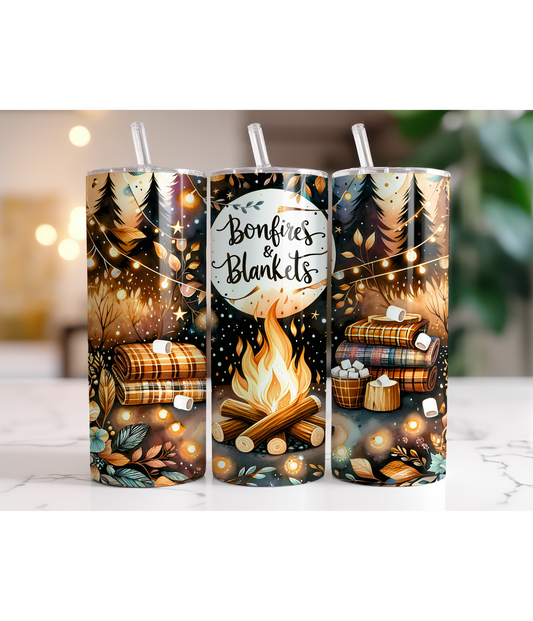 Bonfires and Blankets 20oz skinny tumbler