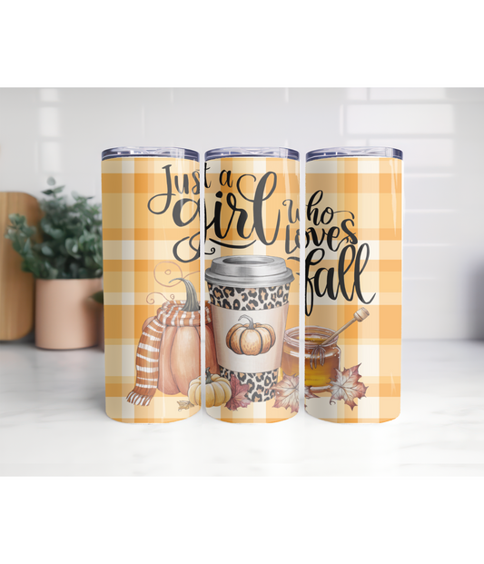 Just a girl who loves fall 20oz skinny tumbler