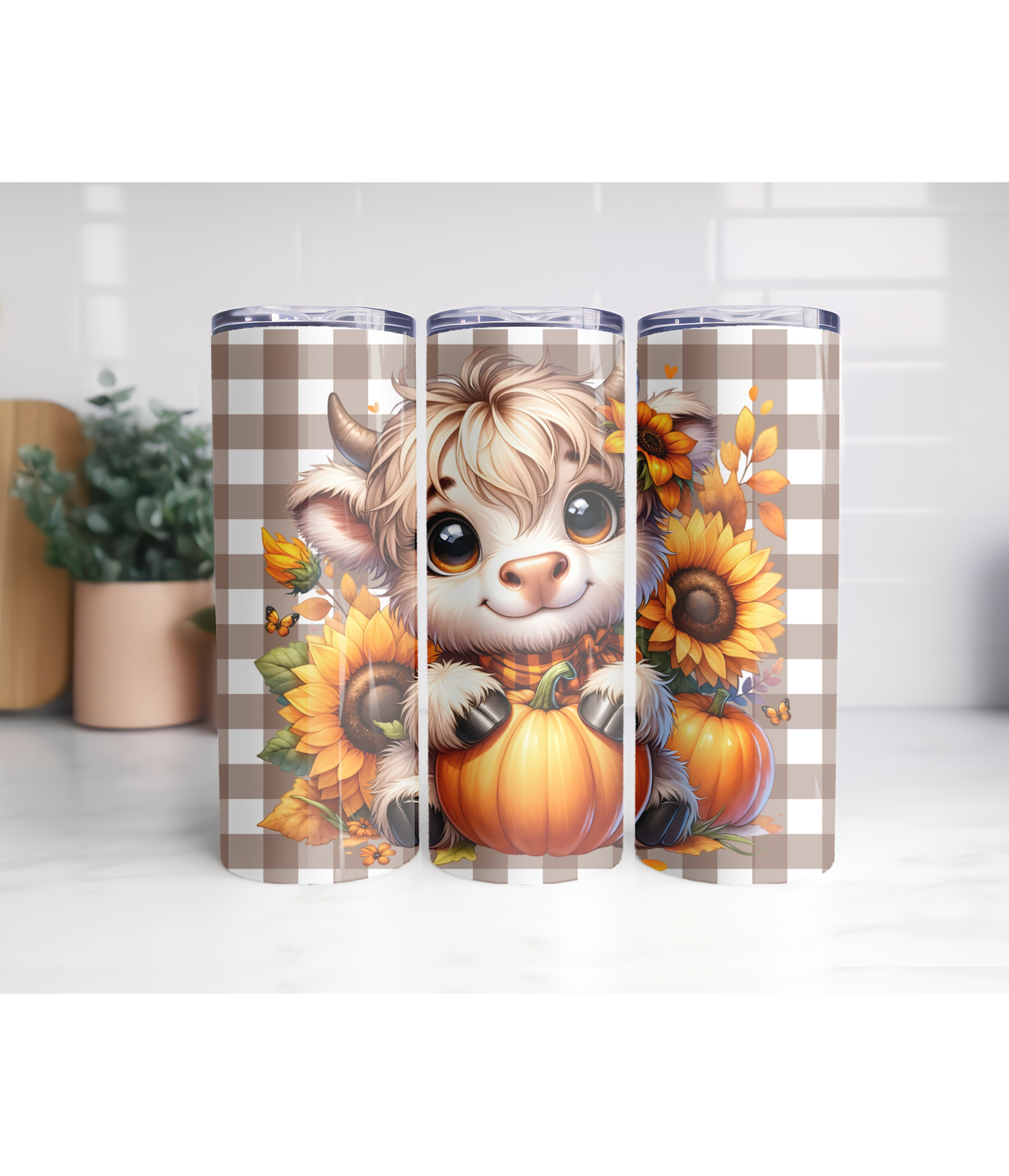 Highland Cow with pumpkins 20oz skinny tumbler