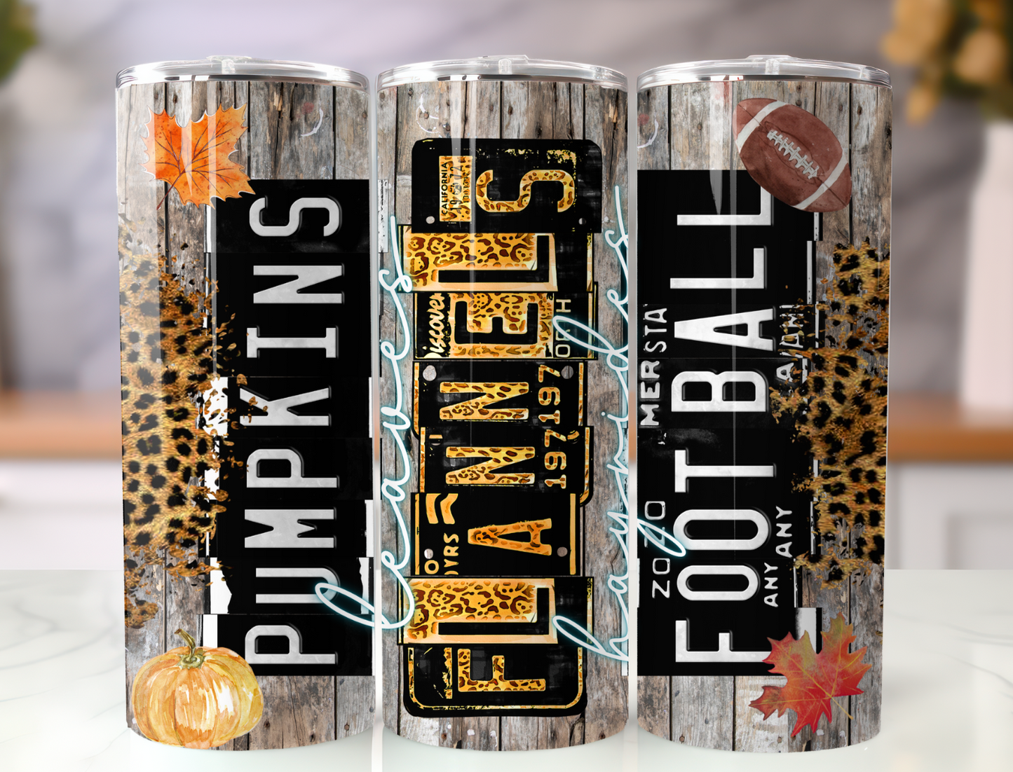 Pumpkins, Flannel, Football tumbler