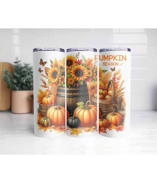 Pumpkin Season 20oz skinny tumbler with lid and straw