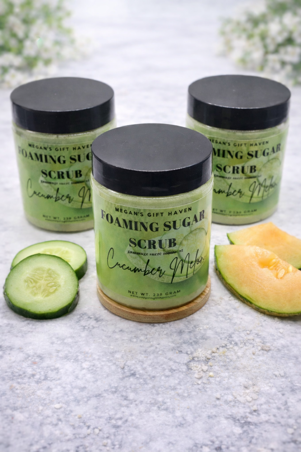 Cucumber and Green Melon scented foaming sugar scrub