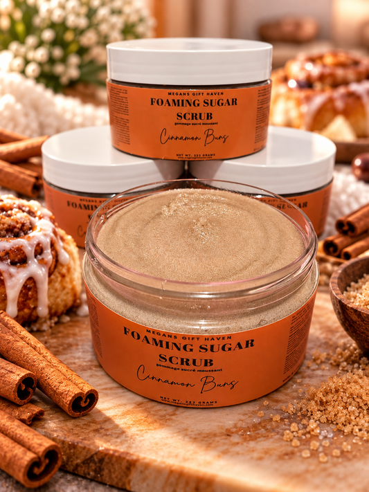 Cinnamon bun scented foaming sugar scrub