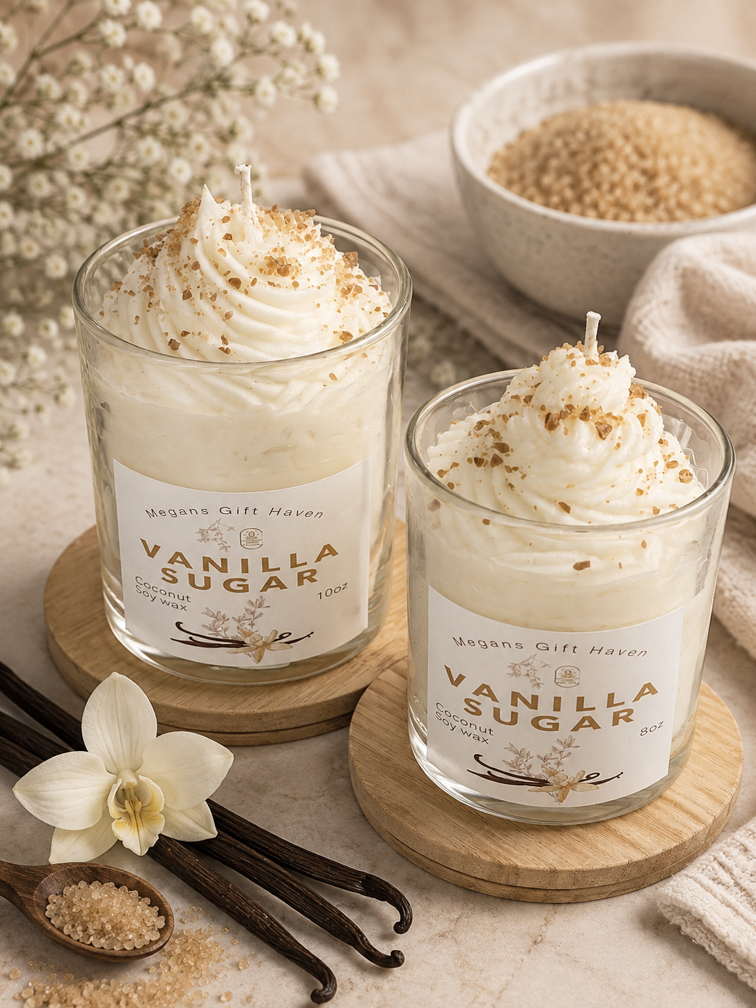 Vanilla Sugar scented coconut soy wax candle