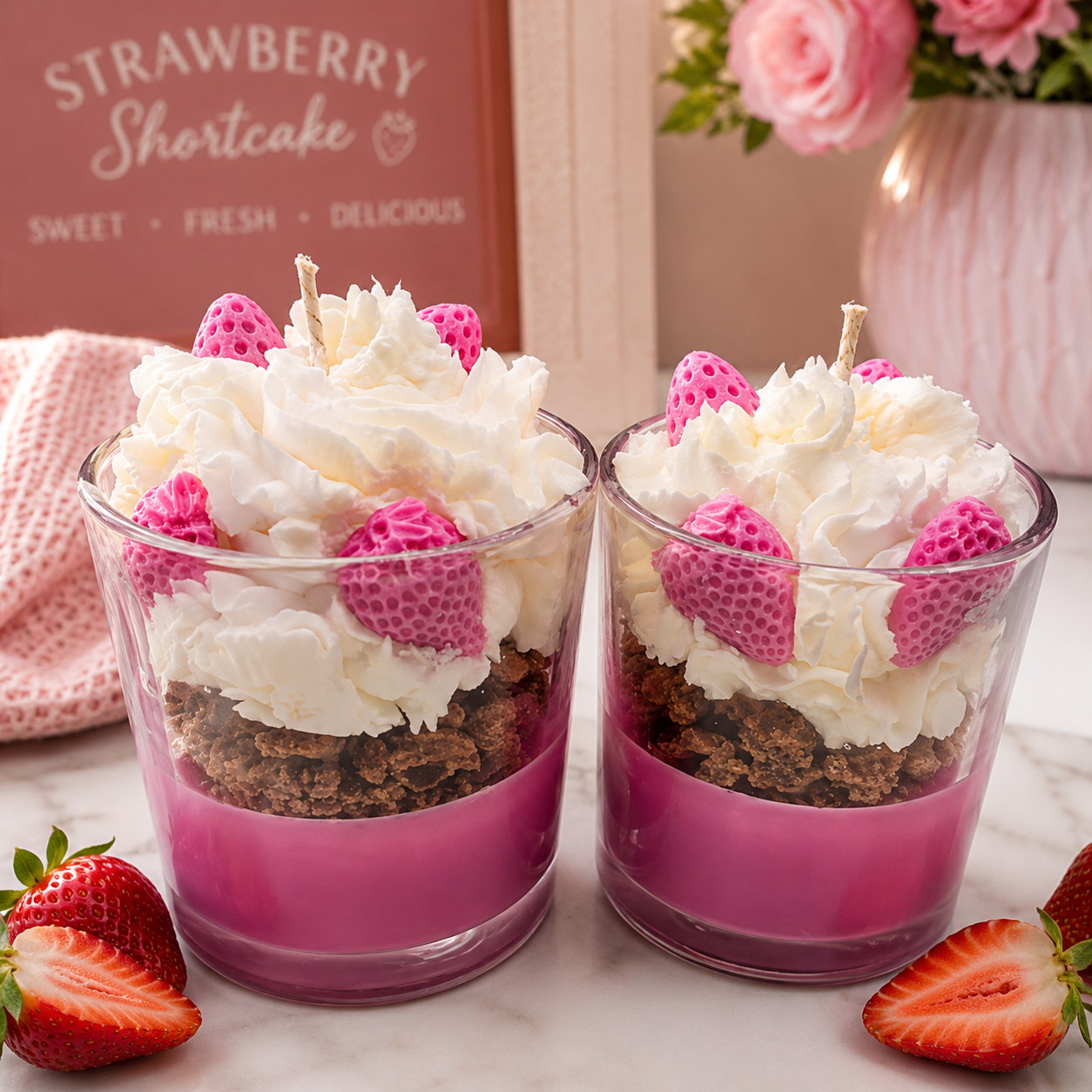 Strawberry shortcake scented coconut soy wax candle