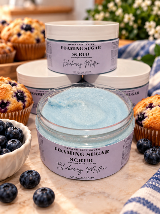 Blueberry muffin scented foaming sugar scrub